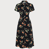 Glória - Schwarzes Blumen-Midi-Kleid