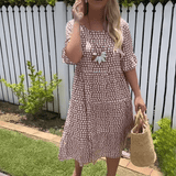 ZORA | MIDI-KLEID MIT KURZEN ÄRMELN IN SANDBEIGE
