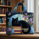 Cartera Artesanal - Gato Negro sobre Libros (Clásica)