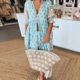 MANA | MIDI GRÜNES BLUMENKLEID CHIC MIT V-AUSSCHNITT
