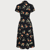 Glória - Schwarzes Blumen-Midi-Kleid