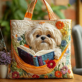 Cartera Artesanal - Shih Tzu con Libros y Flores