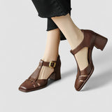 Elyxiana | Orthopädische Blockabsatzschuhe mit T-Schnürung