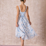 Renata - Midi Kleid Blau Blumenmuster