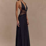 Velina - Langärmliges Spitzen- und Satin-Kleid