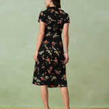 Glória - Schwarzes Blumen-Midi-Kleid