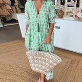 MANA | MIDI GRÜNES BLUMENKLEID CHIC MIT V-AUSSCHNITT