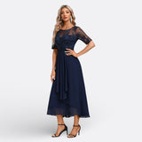 Mariana - Dunkelblaues Kleid mit langen Ärmeln