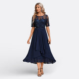 Mariana - Dunkelblaues Kleid mit langen Ärmeln