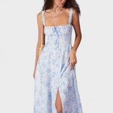 Renata - Midi Kleid Blau Blumenmuster