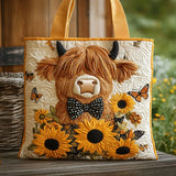 Cartera Artesanal - Vaca Highland con Girasoles