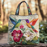 Cartera Artesanal - Colibrí y Flores Blancas
