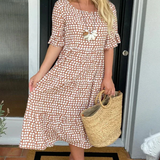ZORA | MIDI-KLEID MIT KURZEN ÄRMELN IN SANDBEIGE