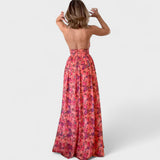 Blumenmuster - Langes Kleid mit Halterneck