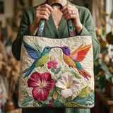 Cartera Artesanal - Colibrí y Flores Blancas