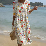 Aada - Blumen Maxi-Kleid mit Rundhalsausschnitt