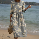 Aino - Midi Kleid mit Pflanzen- und Blumenmustern