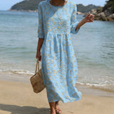 Aamu - Midi Kleid mit Rundhalsausschnitt und Blumenmuster