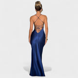 Elena - Blaues Satin-Kleid