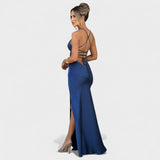 Elena - Blaues Satin-Kleid