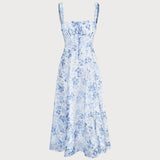 Renata - Midi Kleid Blau Blumenmuster