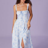 Renata - Midi Kleid Blau Blumenmuster