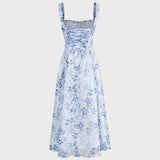 Renata - Midi Kleid Blau Blumenmuster