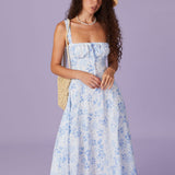 Renata - Midi Kleid Blau Blumenmuster